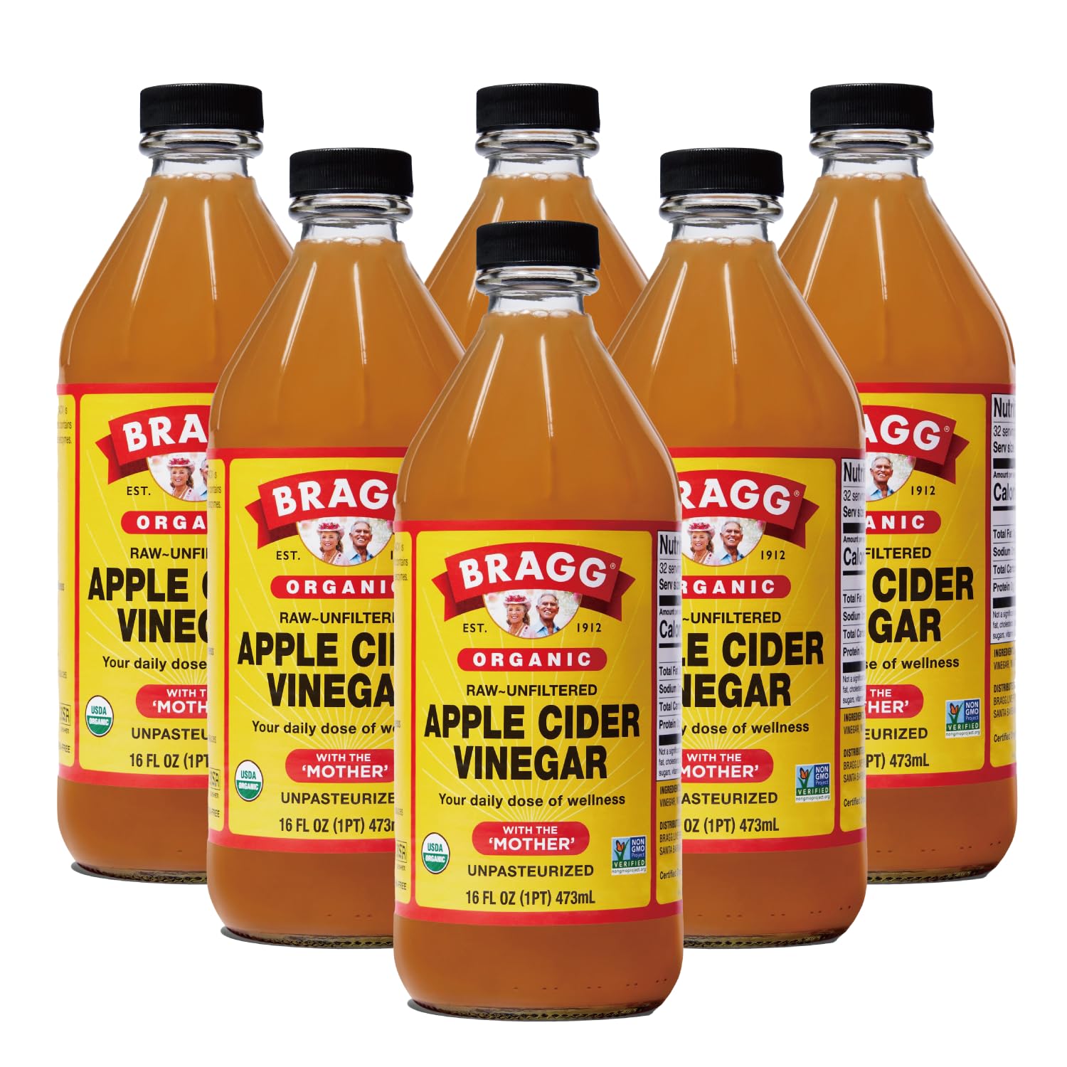 Органический яблочный уксус Bragg, японский яблочный уксус 473 мл x 6 [Оригинальный продукт] (Бутылки 473 мл)